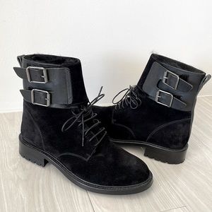 Worn Once! Belstaff Black Shearling Lined Suede and Leather Boots
